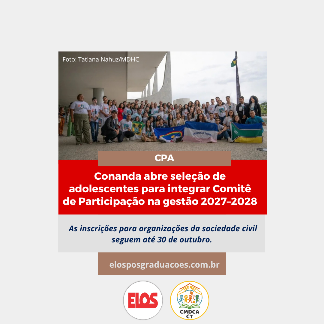Conanda abre seleção de adolescentes para integrar Comitê de Participação na gestão 2027–2028